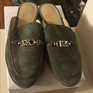 Michael Kors Dark Green Suede Mules